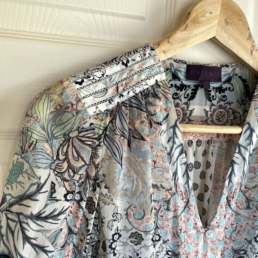 Hale Bob 100% Silk Bell Sleeve Button Blouse - XS - Picture 9 of 11